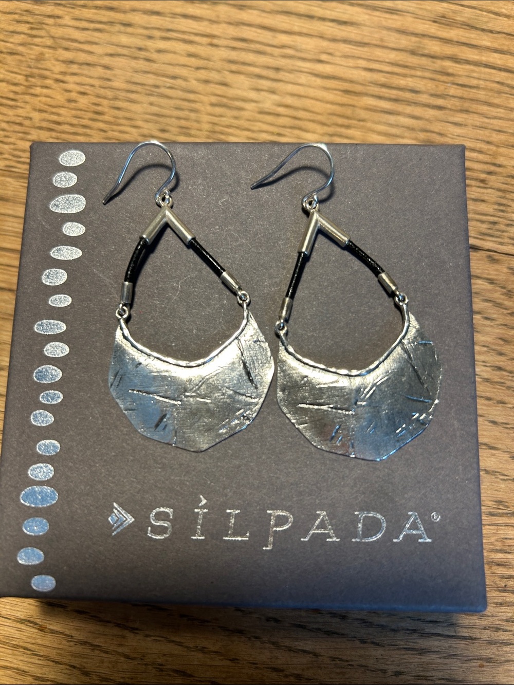 Silpada .925 Sterling Silver Textured Drop Earrings with Leather Accents